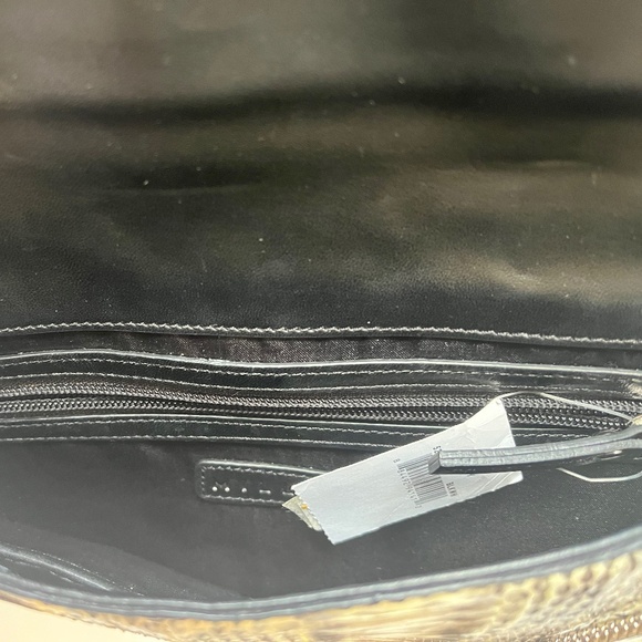 MILLY Mercer Snakeskin Black Leather Shoulder Chain Envelope Clutch - Picture 9 of 11